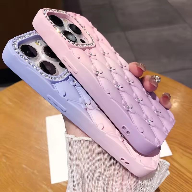 Luxury Glitter Rhinestone 6D Flowers Case for IPhone 17air 13 14 15 16 Pro Max Gradient Color Soft Silicone Shockproof Cover