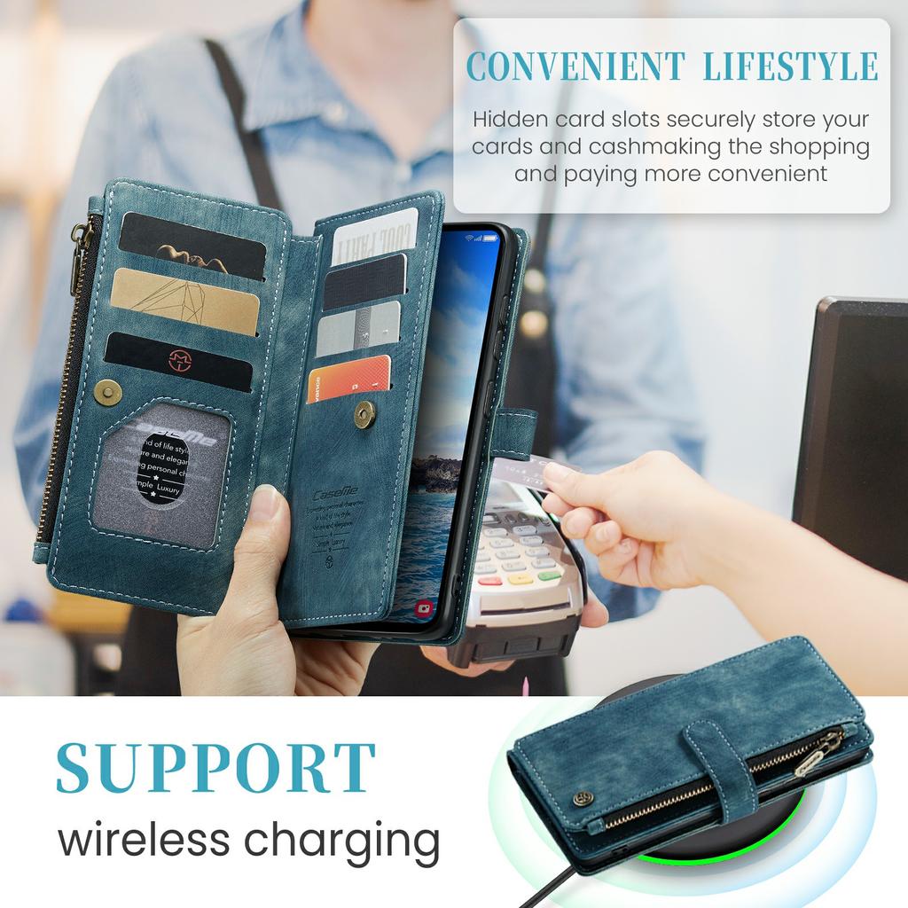 For Samsung Galaxy S24+ Phone Cases with Strap CASEME C30 Zipper Multiple Card Holder PU Leather Cover