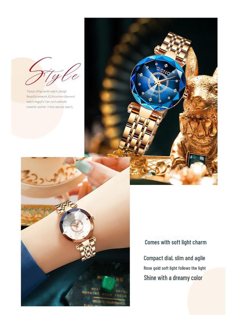 Ocean Heart Quarz Damen Diamantuhr - Stahlband, Wasserdicht