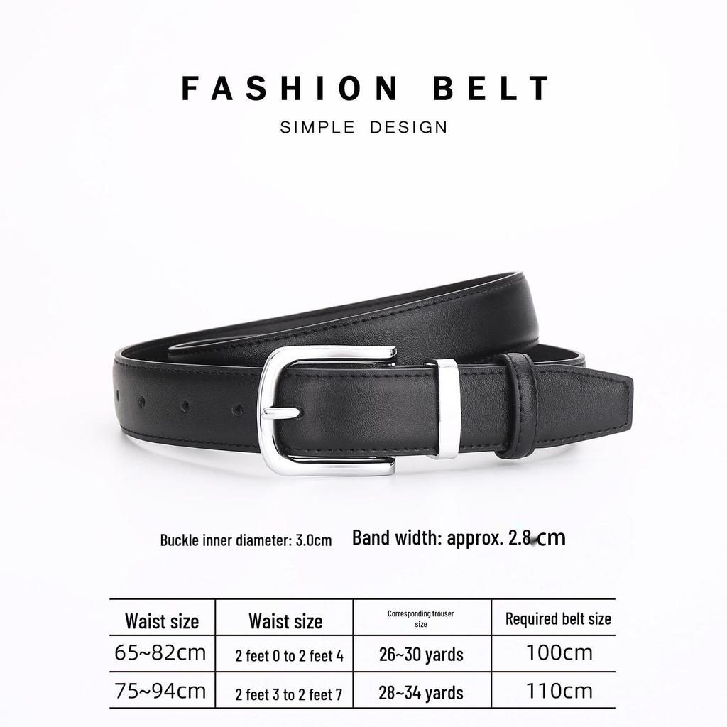 Women's Genuine Cowhide Leather Belt with Square Silver Buckle - Minimalist and Versatile Fashion Accessory
