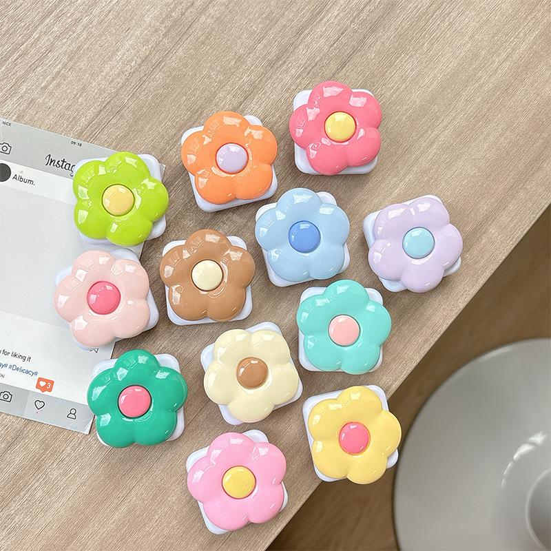 Solid Color Flower Mobile Phone Airbag Bracket Mirror Sticker Flip Glass Makeup Mirror Sticker Telescopic Ring Simple
