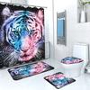 Direct Supply Digital Printing Tiger Lion Flower Animal Bathroom Curtain Non-Slip Floor Mat Bathroom Four-Piece Set