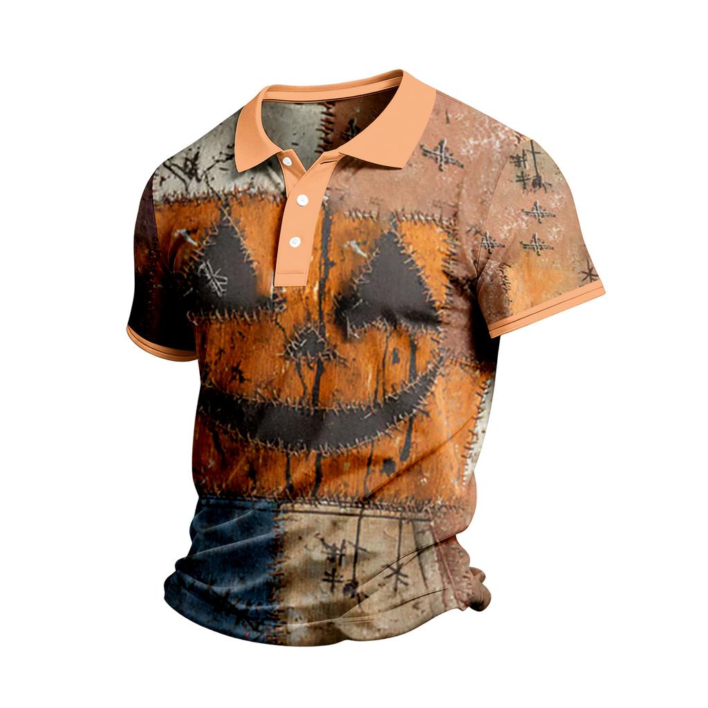 Men's Short Sleeve Casual Shirt with Halloween Print for Everyday Wear