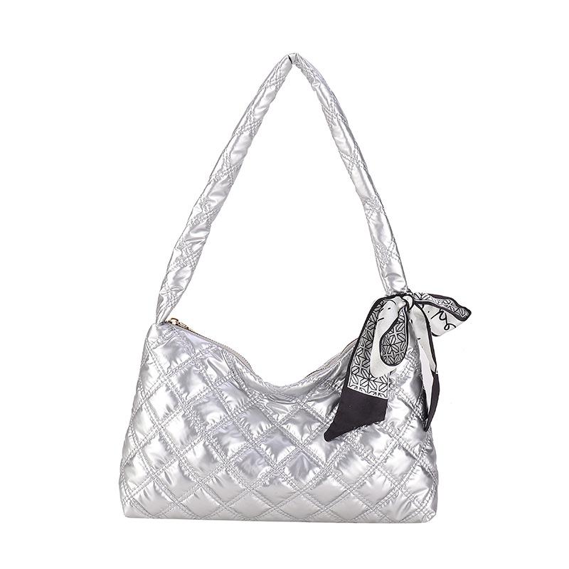 Trendy fashion rhombus embroidered thread underarm bag women's lightweight casual nylon handbag outdoor commuter popular shoulder bag