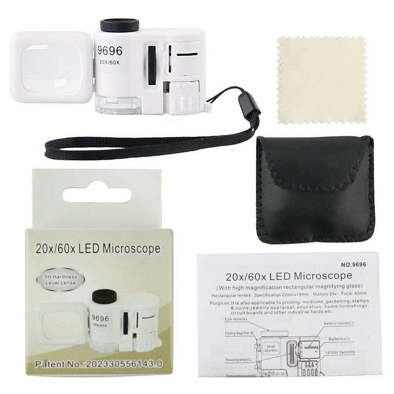 Mini Microscope for Cash Verification with Hanging Rope with Light 20X 60X for Jewelry Identification, Magnifying Glass