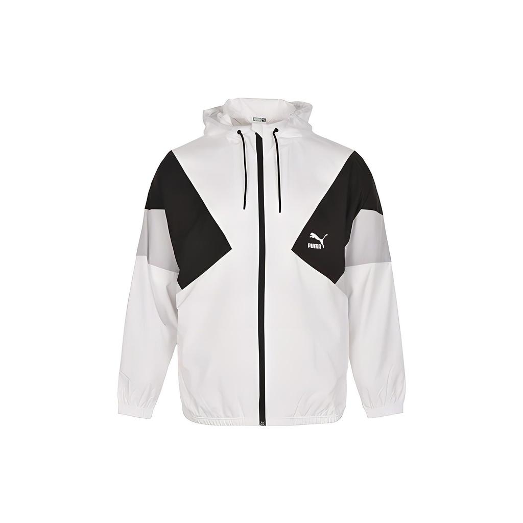 Puma Color Block Logo Print Zip-Up Hooded Jacket Men Jackets Black White 538603-02