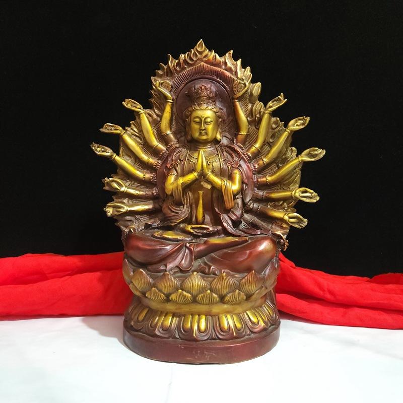 Style Full Color Painted Copper Home Decor Craft Ornament South Sea Lotus Guanyin Buddha Statue Decoration