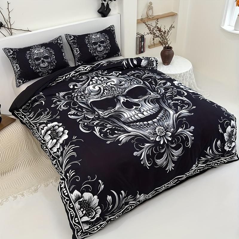 Black And White Design Skull Victoria Baroque Gothic Duvet Cover Set At Home Dormitory High Definition Printing Queen King Size