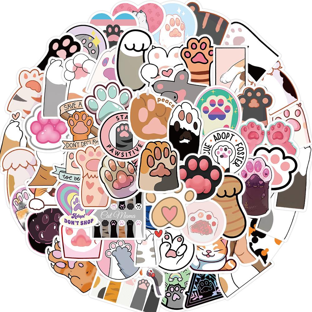 61pcs Cat Paw Stickers, Cute Paw Print Stickers Funny Funimost Vinyl Waterproof Stickers for Water Bottle Laptop