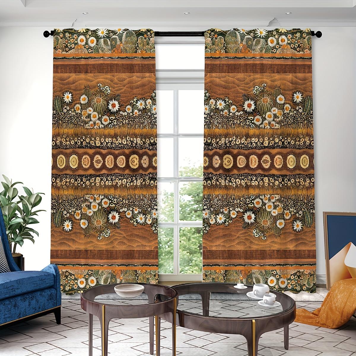 

2 шт. Племенные винтажные этнические шторы с принтом, карманные шторы для ресторана, общественного места, гостиной, спальни, офиса 2x110W240H(CM)&Grommet Top