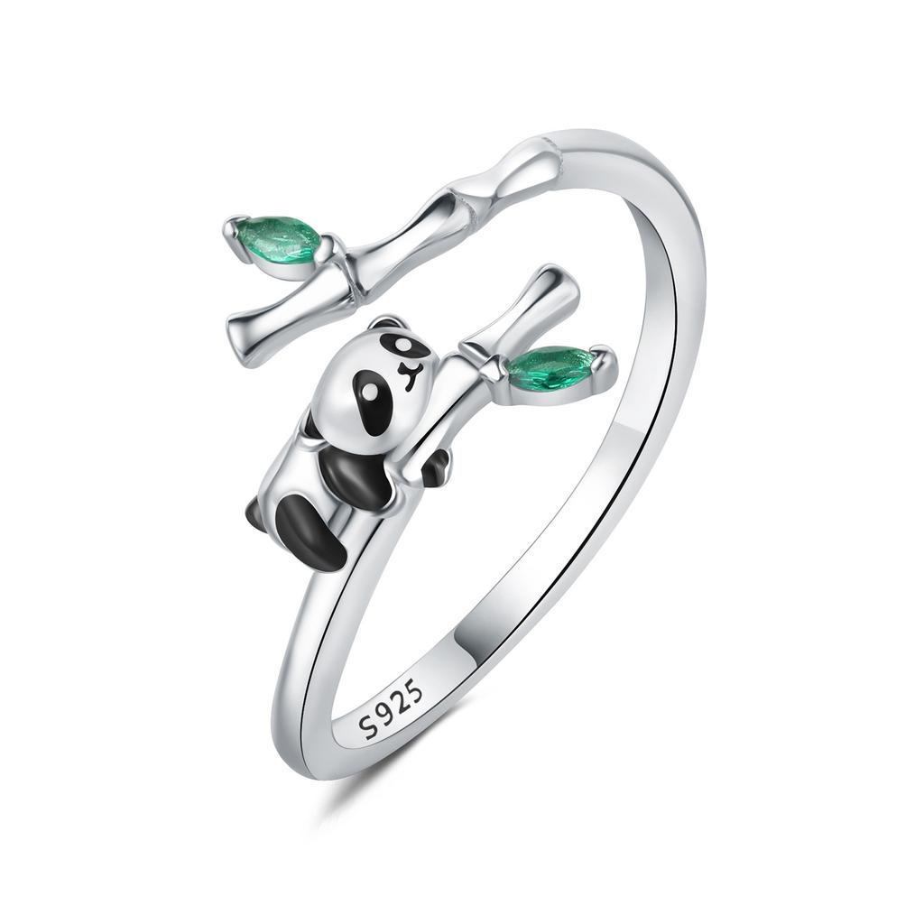 925 Sterling Silver Rabbits Pandas Animals Opening Rings for Women Adjustable Finger Ring Girl Personality Jewelry Party Gifts 2025