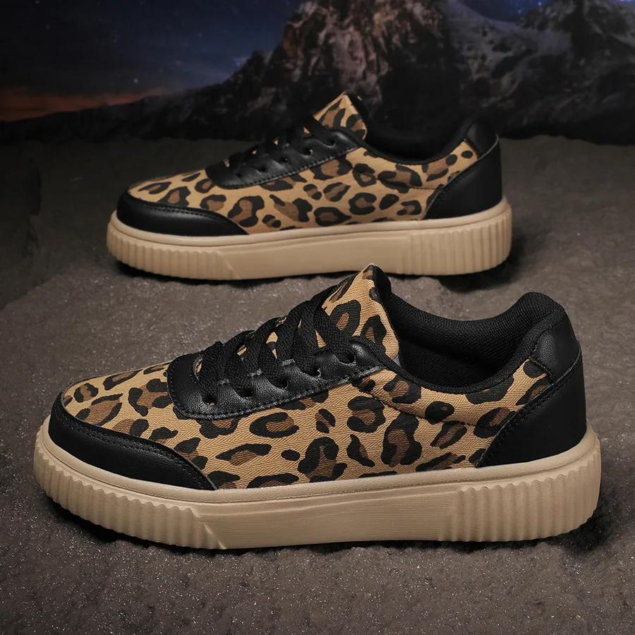 New Leopard Print Designed Retro Fashion Casual Shoes for Women Shallow Mouth Comfortable Versatile Chunky Sneakers 2025