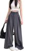 Gray High-Waisted Wide-Leg Women's Pants - Spring/Autumn Drapey Versatile Suit Pants, Loose and Slimming Casual Fit