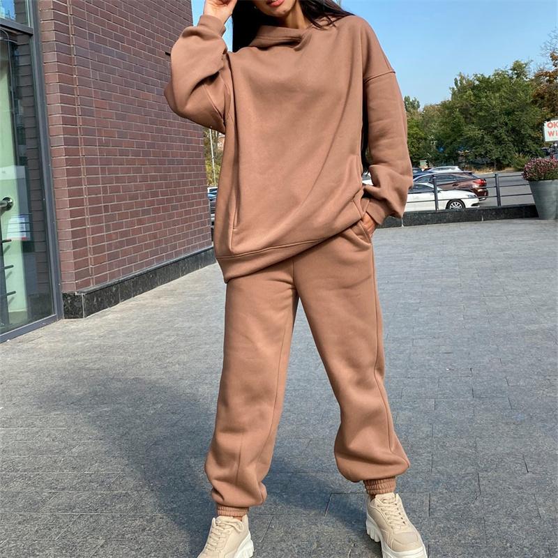 Winter Women's Sets Hooded Long Sleeve Hoodie Sport Pants Lady Suit Two Piece SetCasual Fleece Tracksuit Women Streetwear