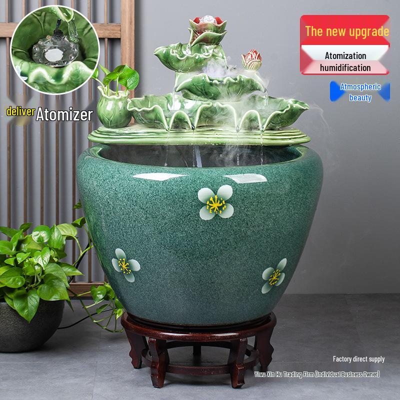 Jingdezhen Goldfish Tank: Floor-Standing Ceramic Water Feature for Balcony, Office, or Living Room.