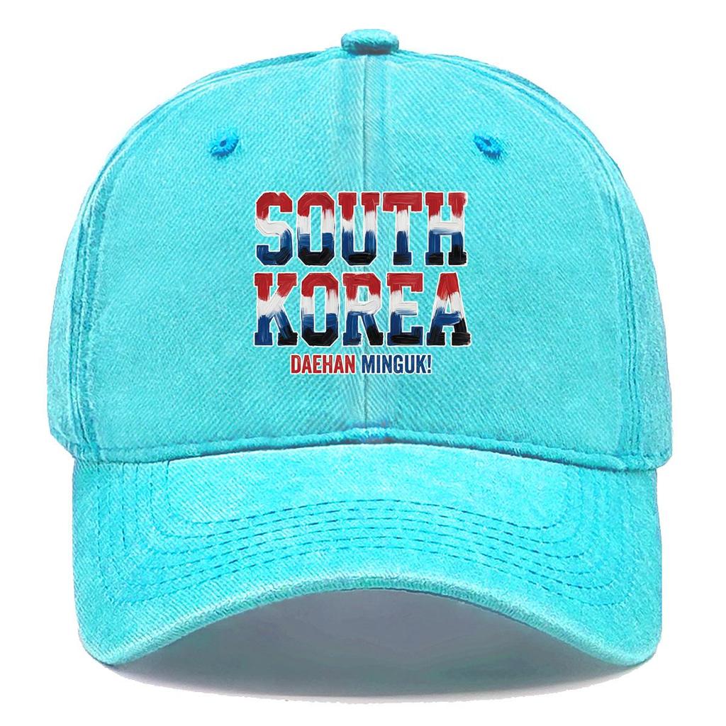 "SOUTH KOREA" "DAEHAN MINGUK" Flag Printed Sun Hat , Adjustable Snapback Baseball Cap Curved Brim Unisex Stylish Slouchy Dad Hat