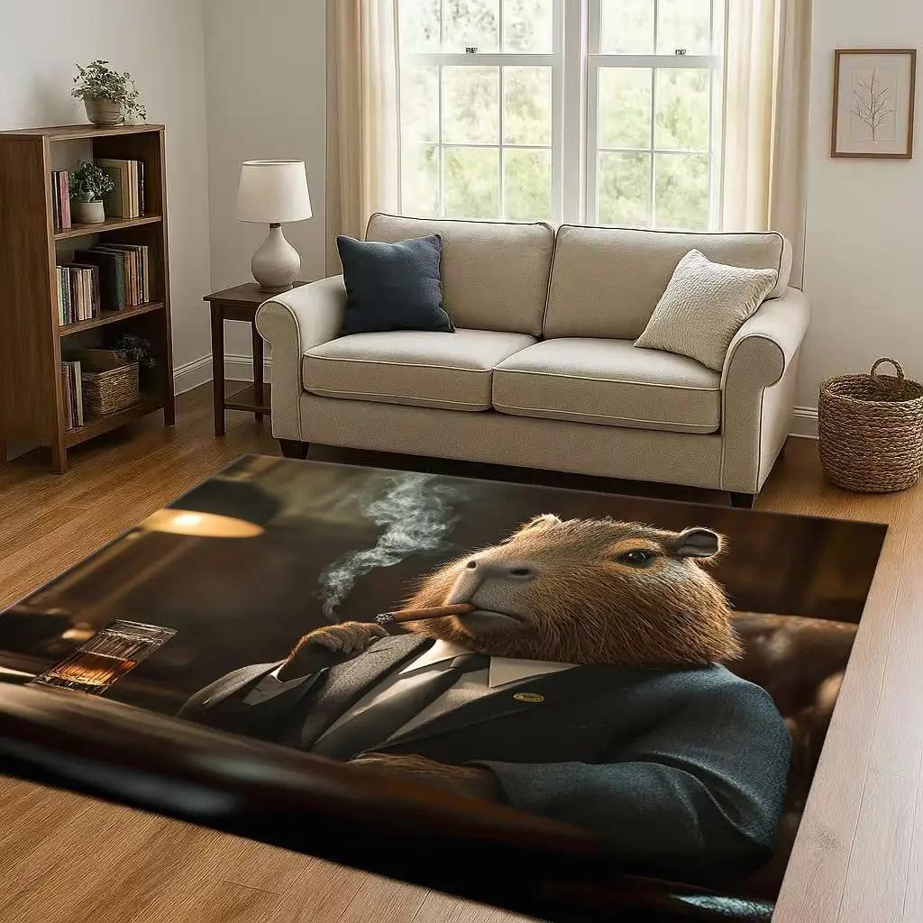 3D Cute Capybara Art Cartoon Living Room Non-Slip Area Rug Soft Carpet for Bedroom Playroom Sofa , Easy Clean Home Decor Doormat