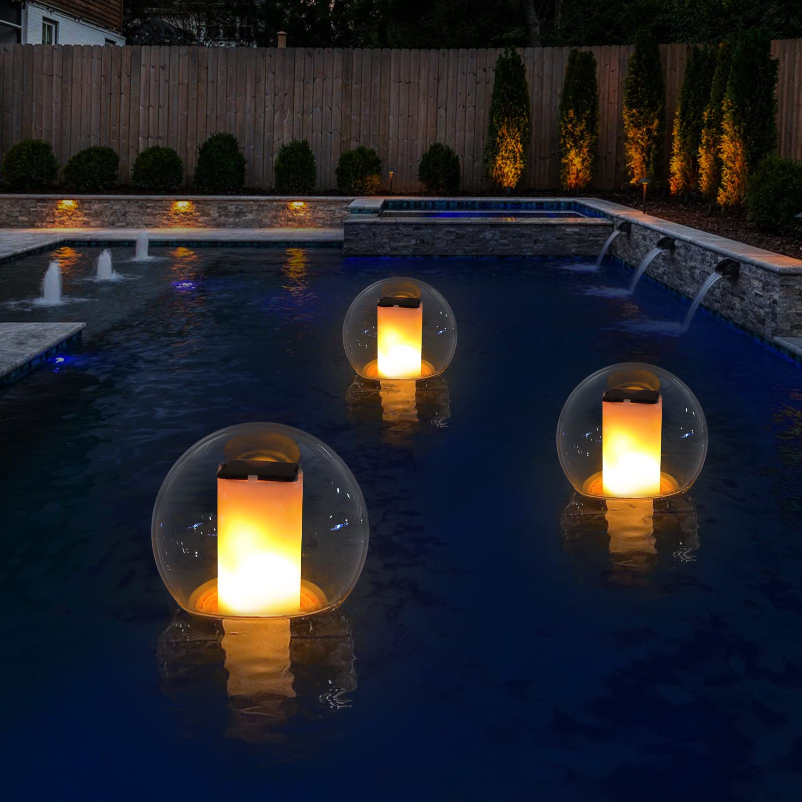 

VISOFO Solar Floating Pool Light for Swimming Pools Outdoor Waterproof Decorative Solar Powered Flame LED Lamp, Flickering Recessed Pond Decoration