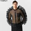 INCERUN Mesh Black Men See Through Long Sleeves Party Shirts