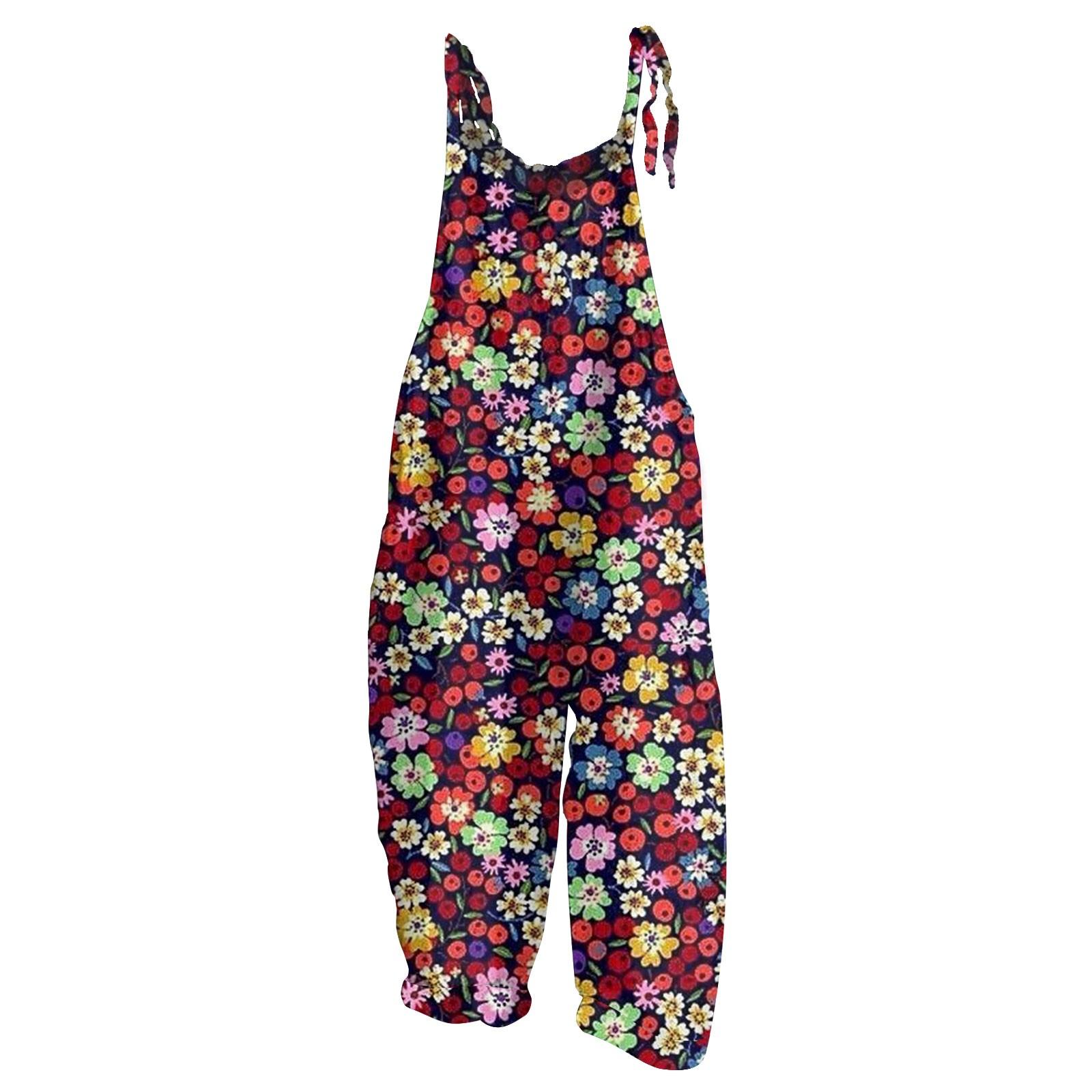 

Женский комбинезон с цветочным принтом, повседневный свободный ретро-бретелька из хлопка и льна XXXXXL красный