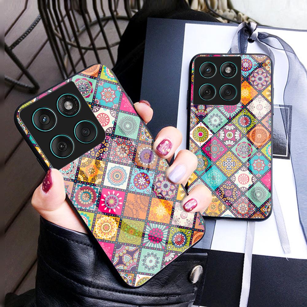 For Motorola Edge 60 Fusion 5G/Edge 60 5G Case Kickstand Ethnic Pattern Tempered Glass Phone Cover with Strap