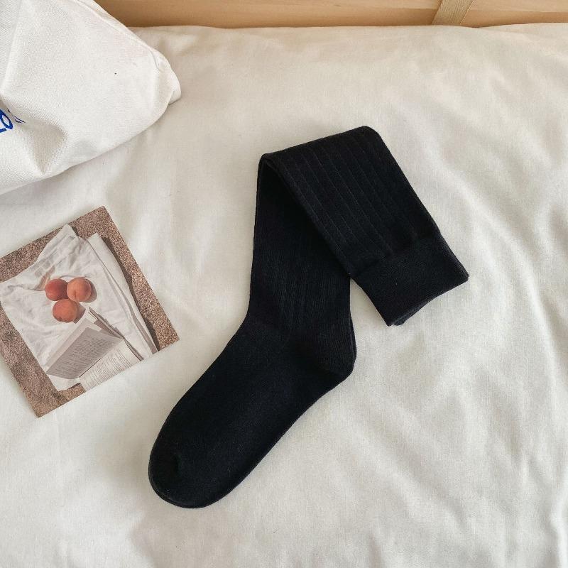 Leg Warmers - Pure Cotton Autumn/winter Mid-length Socks with School-style Vertical Stripes, Slightly Compressive and Slimming, White Long Socks.