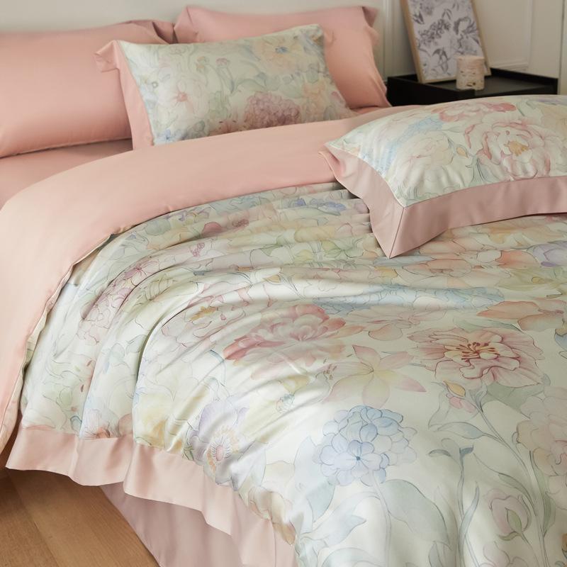 Eisseide Bettwäsche Set Vierteiliges Set, Hautfreundliche Wasserwasch-Bettlaken Bettbezüge Kissenbezüge