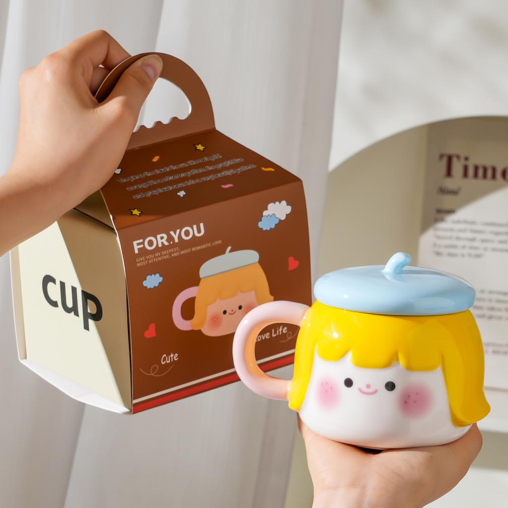 High Looking Birthday Gift Ceramic Cup Cute Mug with Lid Drinking Water Creative Design Home Coffee Cup Bestie Cup