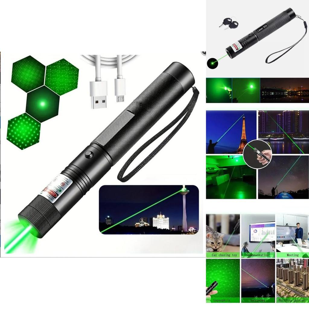 Powerful 303 Laser Pointer With Multiple Patterns For Outdoor Use In Black Aluminum Alloy