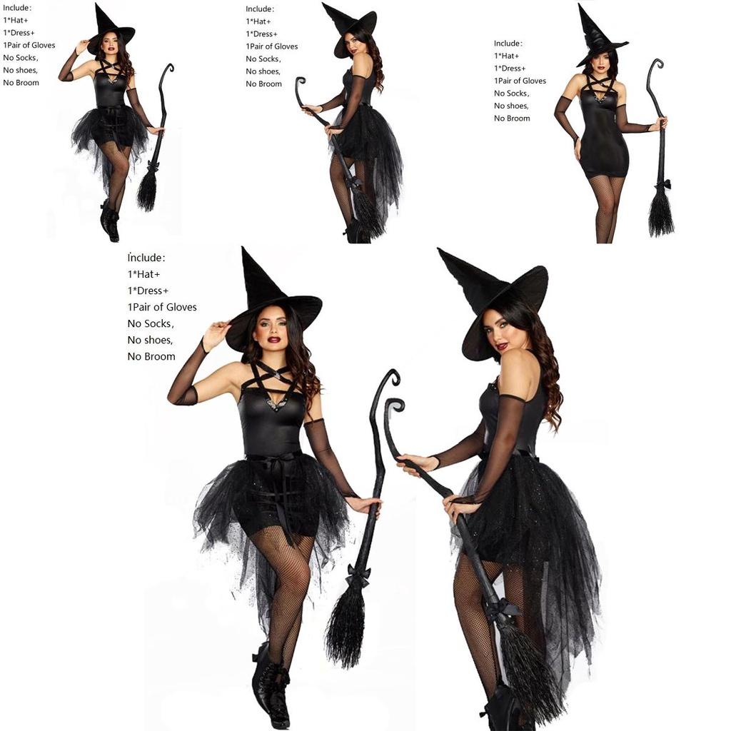 Sorceress Costume Women Halloween Sleeveless V Neck Bubble Witch Cosplay Dress Fashion