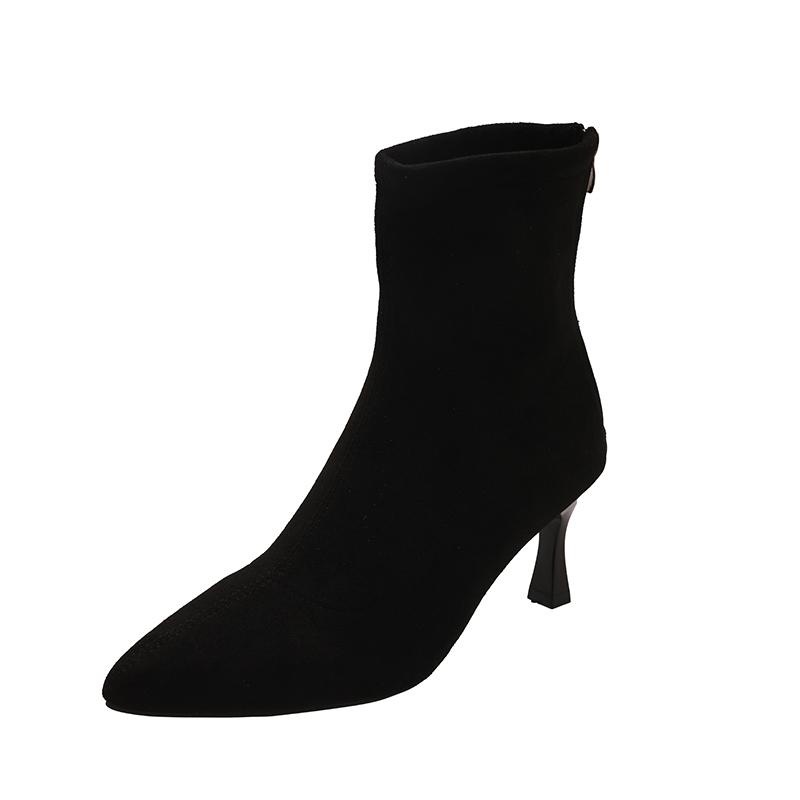 Zimowe Nowe Bawełniane Botki na Cienkim Obcasie Damskie Szpiczaste Z Kryształkami Cyrkonii Klamra Rękaw Antypoślizgowe Odporne na Ścieranie Krótkie Botki