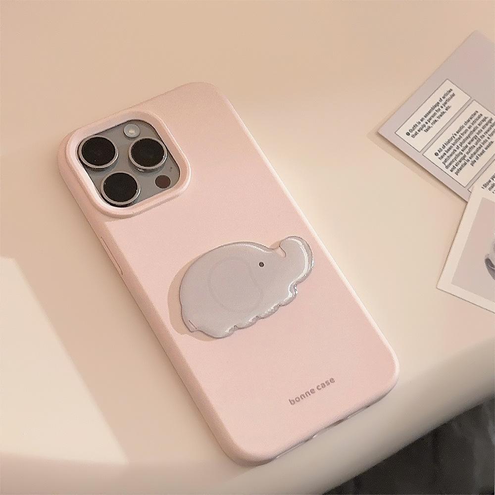 Cute Little Gray Elephant 17pro Max Apple 16 Mobile Phone Case Silicone Iphone14 Suitable for 13 Stereo Patch
