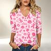Women's V-Neck Printed 3/4 Sleeve Blouse Casual Top