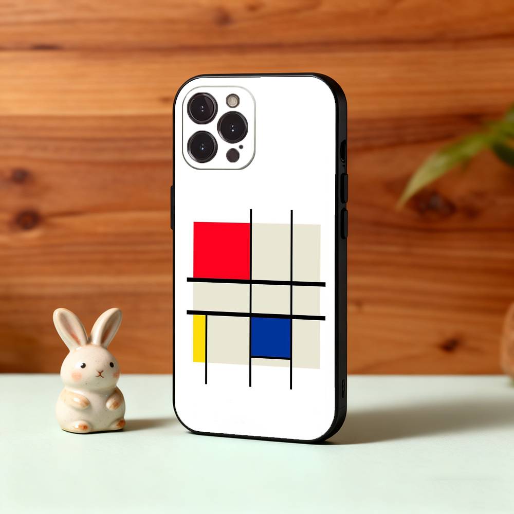 Mondrian-Bauhaus Abstract Shapes Phone Case For iPhone17,16,15,14,13,12,Plus,Pro Max, 5G Others Soft Black Cover