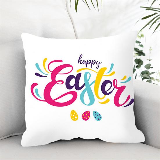 Throw Pillow Case Rabbits Colorful Eggs Carrots Home Decoration Polyester Peach Skin Easter Party Pillow Cover for Indoor