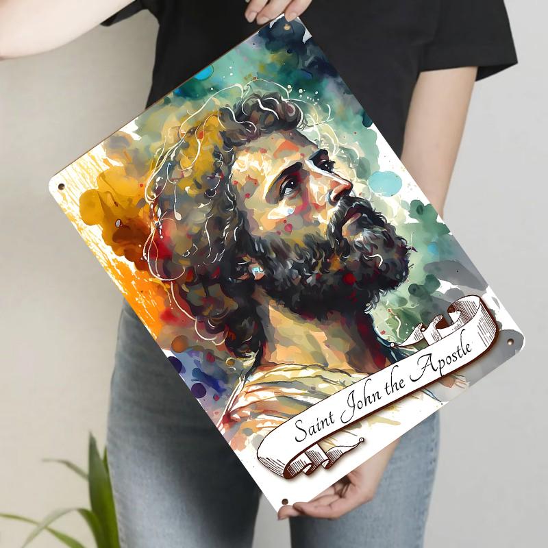 

Saint John The Apostle Religious Art Decor Christian Theme Metal Iron Painting Home Wall Decor Mural 20x30cm（7.8x11.8inch）
