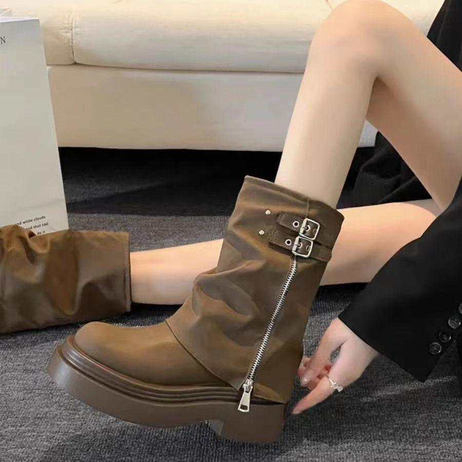 Petite Retro British-Style High-Top Martin Boots for Women - New 2025 Autumn/Winter Slimming Ankle Boots