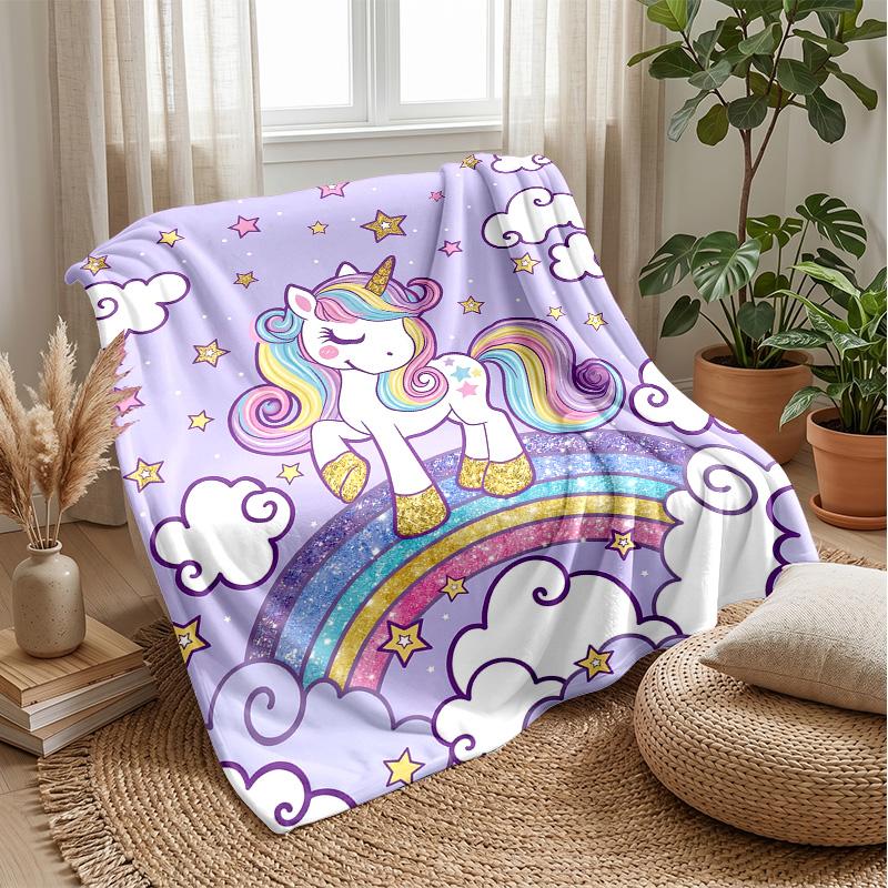 Unicorn Rainbow Stars Theme blanket Lightweight Warm Flannel Blanket Decorative Throw Blanket for Home Decoration