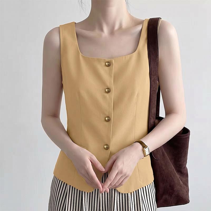ZANZEA Canottiere Casual da Donna con Scollo a U, Colore Unico, Vestibilità Larga, Senza Maniche