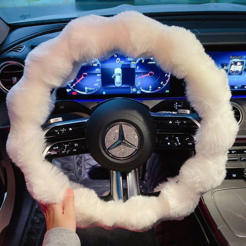 Goddess Style Winter Plush Car Steering Wheel Cover - Cute Korean Rabbit Design, Heated for Warmth Other