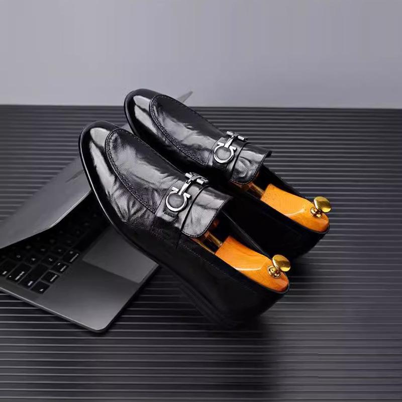 Fashion Four Seasons Men's Leather Shoes Classic Business Versatile Style Formal Party Daily Office Black Elegant Adult Flat Loafer