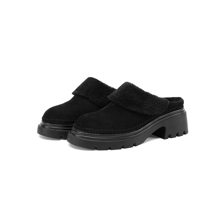Fashion Autumn Winter Punk Style Warm Plush Slippers New Waterproof Platform 5cm Thick Heel Black Gray Outdoor Women's Shoes Size 34-43