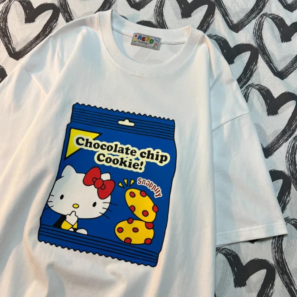 

Hello Kitty Girls T-Shirt Clothes Sanrios Anime Kawaii Fashion Summer Loose Harajuku Korean Version Student Casual Short Sleeve S
