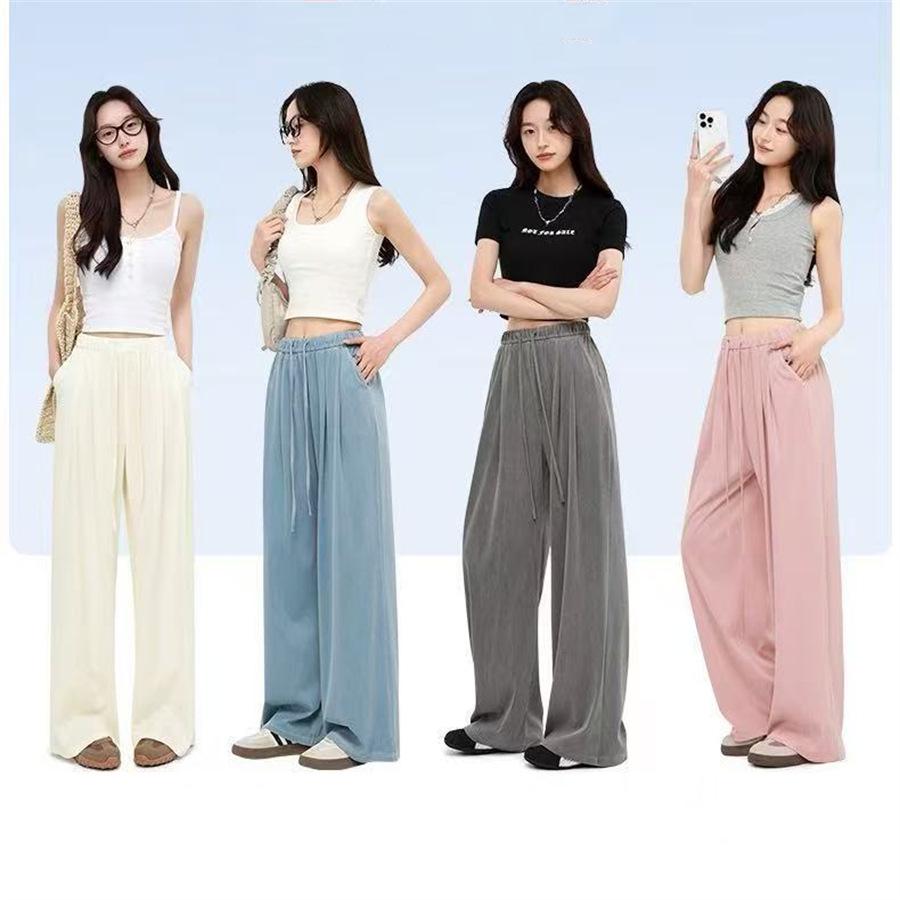 Women's Summer Yamo Wide-Leg White Pants: Casual, Loose-Fit, Milk Puff Texture