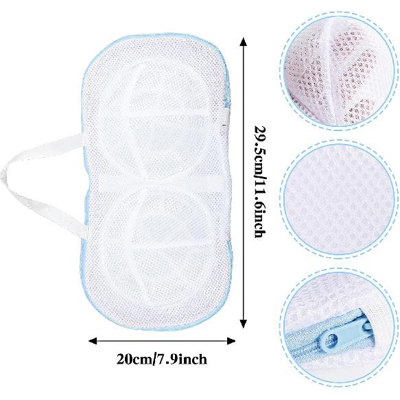 2 Pack Bra Laundry Bags for Washing Machine Lingerie Wash Dryer Bag Non-Deform 3D Protective Bracket Case with Handle and Zipper for Women Laundry