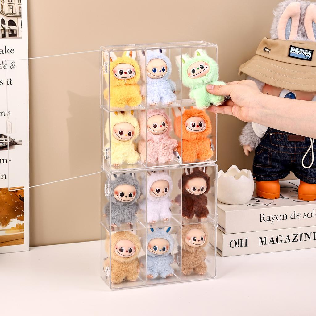 1pc foldable acrylic 6-grid blind box display box compartment collectible doll storage box, hair accessory jewelry storage box