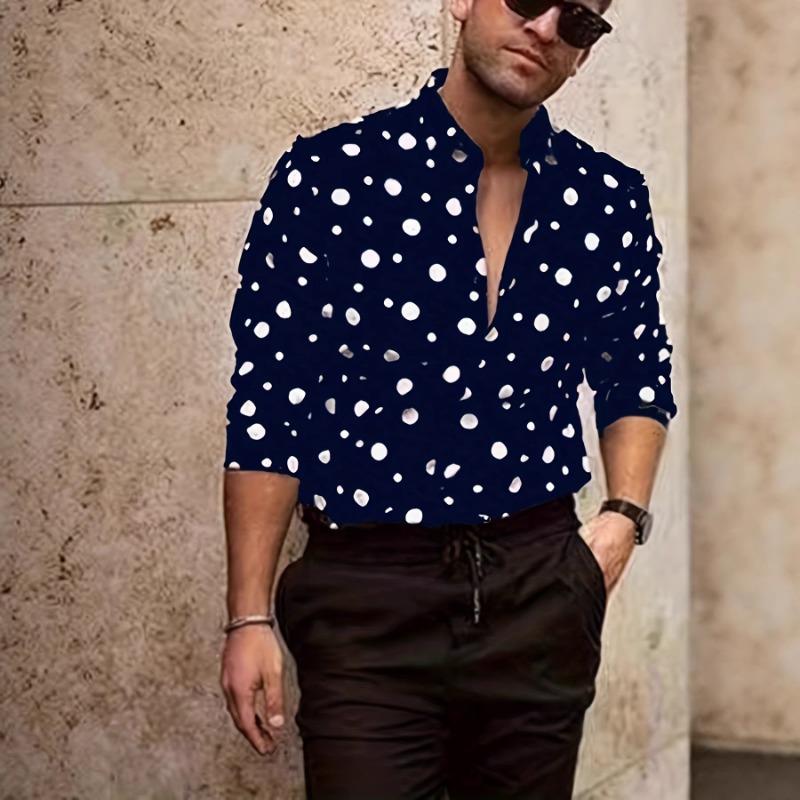 Men's new polka dot print casual and versatile long-sleeved shirt is trendy and fashionable