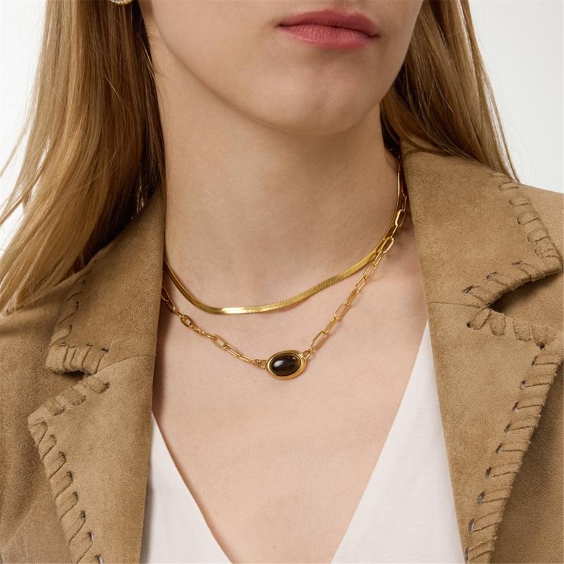 Minimalist Collarbone Chain Featuring Genuine Tigers Eye Crystal Lightweight Design Suitable For Sensitive Skin Wear
