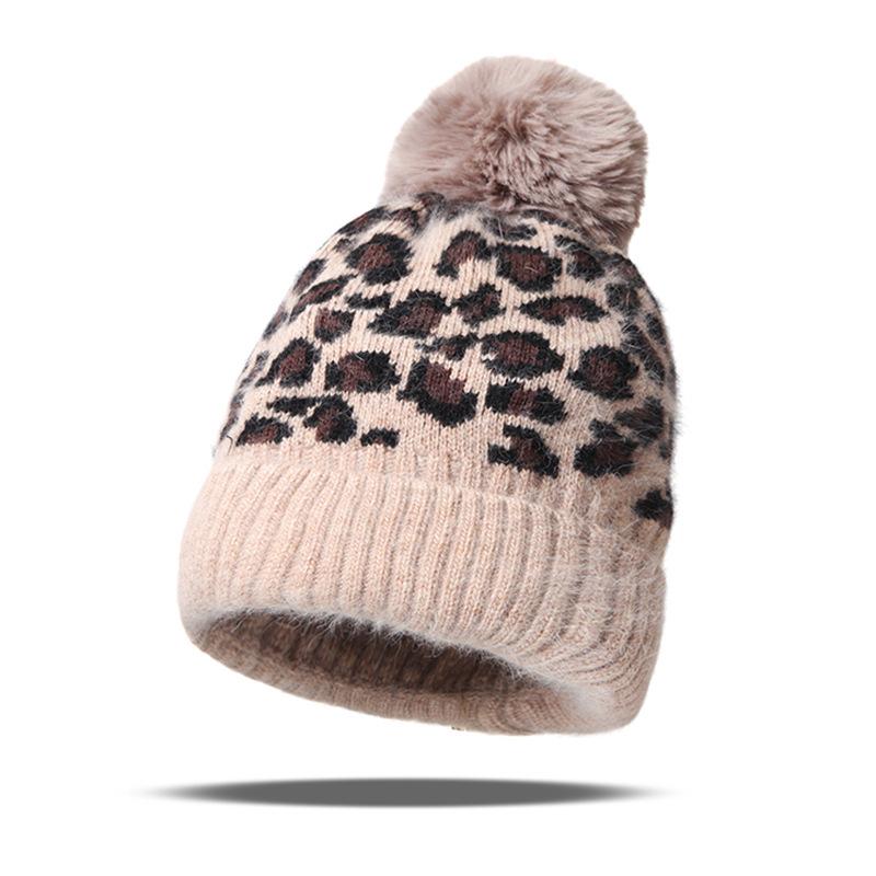 Autumn and winter pullover hat children's leopard print cashmere jacquard knitted hat hairball wool hat light luxury fan