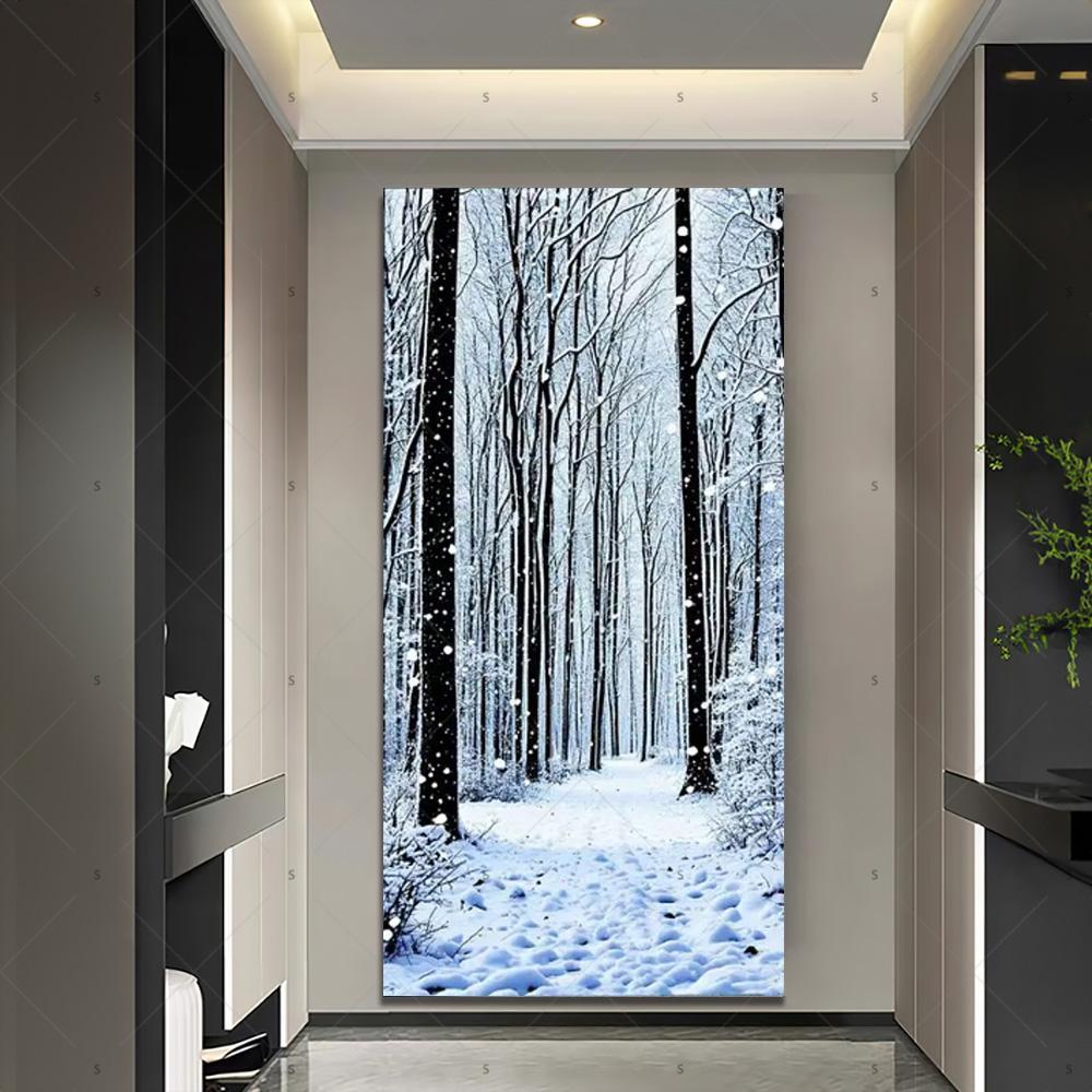 Copertura per Porta Scena Invernale con Neve Sfondo Fotografia Foresta Bianca Forniture Decorazioni Festa di Natale Interno Esterno